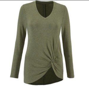 CAbi Green Long Sleeve V Neck Reveal Tee